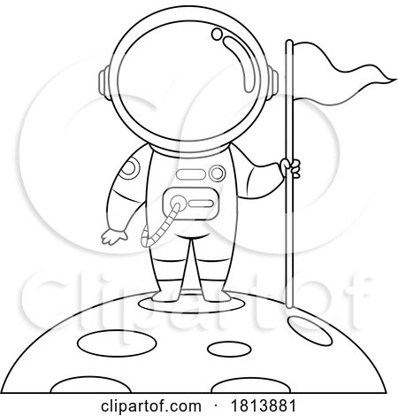 Astronaut on a Planet Licensed Black and White Cartoon Clipart by Hit Toon