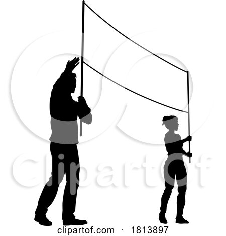 Banner Silhouette Protestors at March Rally Strike by AtStockIllustration