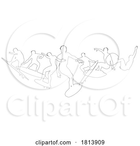 Surfers Surfing on Surf Boards Silhouettes Concept by AtStockIllustration