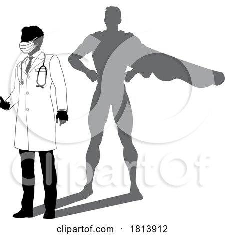 Superhero Doctor with Super Hero Shadow Silhouette by AtStockIllustration