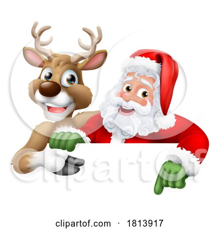 Santa Claus Father Christmas and Reindeer Sign by AtStockIllustration