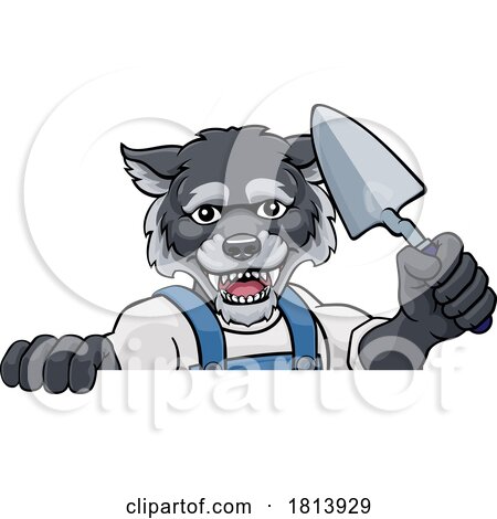 Wolf Bricklayer Builder Holding Trowel Tool by AtStockIllustration