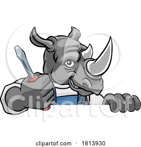 Rhino Electrician Handyman Holding Screwdriver by AtStockIllustration