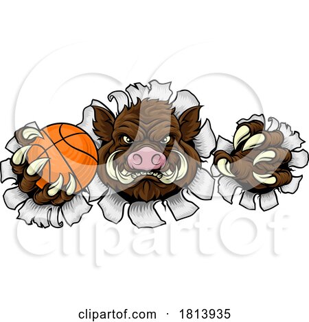 Boar Wild Hog Razorback Warthog Basketball Mascot by AtStockIllustration