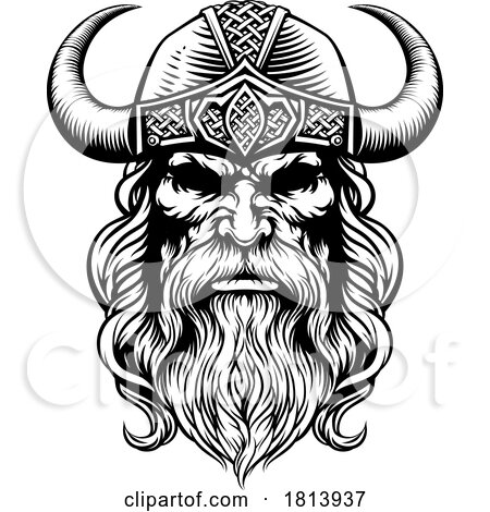 Viking Warrior Man Strong Mascot Face in Helmet by AtStockIllustration