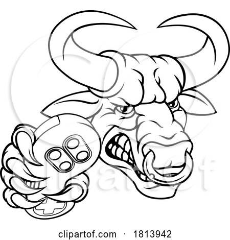 Bull Minotaur Longhorn Cow Gamer Mascot Cartoon by AtStockIllustration