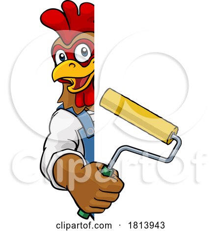 Chicken Painter Decorator Paint Roller Mascot by AtStockIllustration