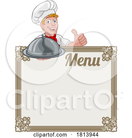 Chef Cook Baker Cartoon Man Menu Sign Background by AtStockIllustration