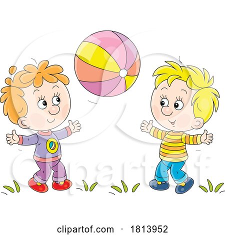 Boys Playing Catch with a Ball Licensed Cartoon Clipart by Alex Bannykh