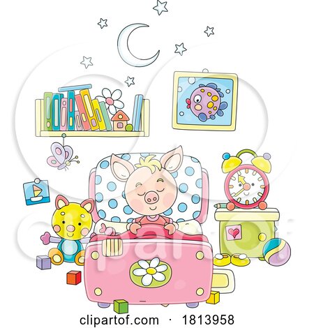 Piglet Sleeping in a Bed Licensed Cartoon Clipart by Alex Bannykh