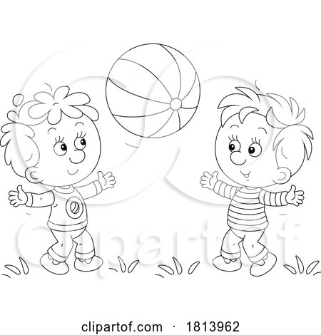 Boys Playing Catch with a Ball Licensed Cartoon Clipart by Alex Bannykh