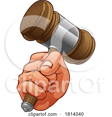 Auctioneer Judge Hand Holding Wooden Hammer Gavel by AtStockIllustration