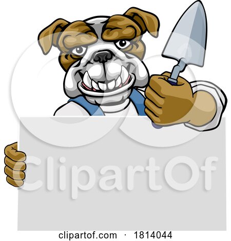 Bricklayer Bulldog Dog Trowel Tool Handyman Mascot by AtStockIllustration