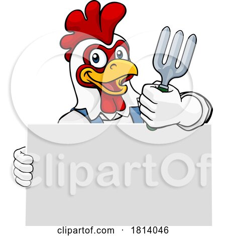 Gardener Chicken Rooster Cartoon Handyman Mascot by AtStockIllustration