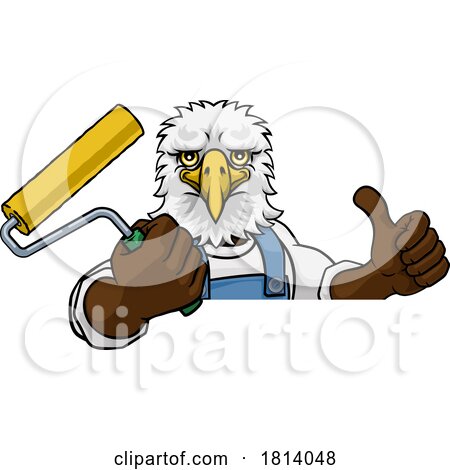 Eagle Painter Decorator Paint Roller Mascot Man by AtStockIllustration