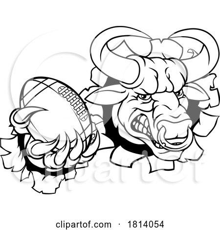 Bull Minotaur Longhorn Cow Football Mascot Cartoon by AtStockIllustration