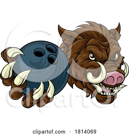 Boar Wild Hog Razorback Warthog Pig Bowling Mascot by AtStockIllustration