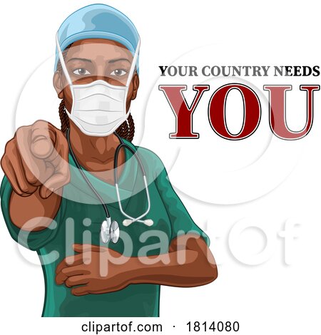 Black Woman Medical Doctor Nurse Pointing by AtStockIllustration