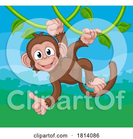 Monkey Singing on Jungle Vines Thumbs up Cartoon by AtStockIllustration