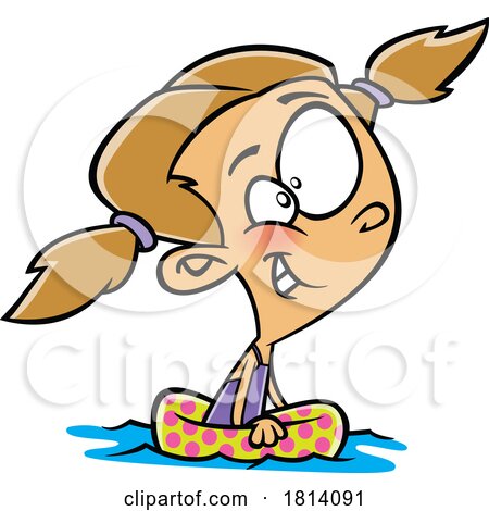 Cartoon Girl Swimming with a Floatie Inner Tube Licensed Stock Image by toonaday