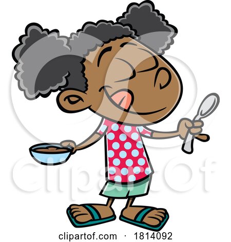 Cartoon Girl Enjoying Pudding Licensed Stock Image by toonaday