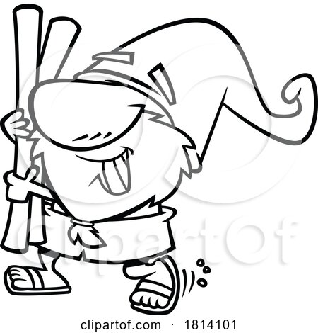 Cartoon Summer Time Beach Gnome with Noodles Licensed Black and White Stock Image by toonaday