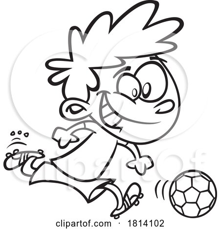Cartoon Dribbling Soccer Boy Licensed Black and White Stock Image by toonaday