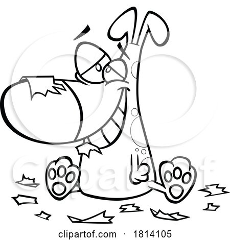 Cartoon Naughty Dog with Scraps Licensed Black and White Stock Image by toonaday