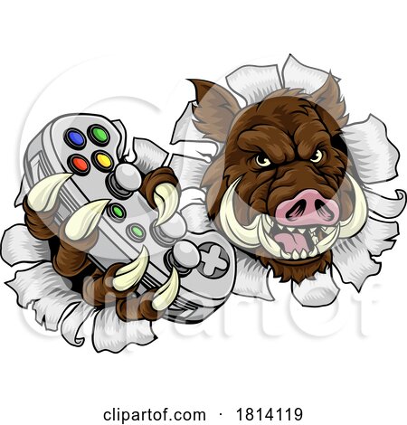 Boar Wild Hog Razorback Warthog Pig Gaming Mascot by AtStockIllustration