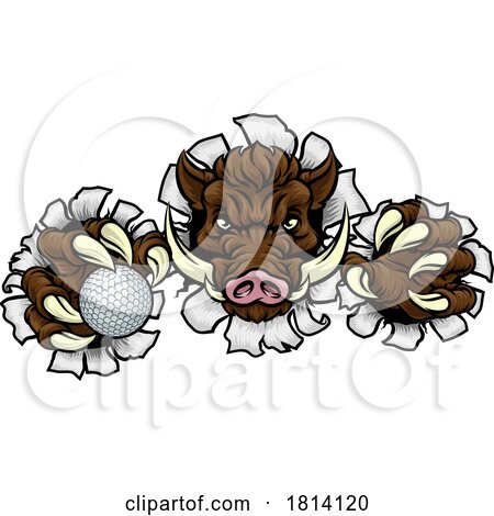 Boar Wild Hog Razorback Warthog Pig Golf Mascot by AtStockIllustration