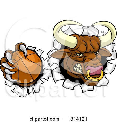 Bull Minotaur Longhorn Cow Basketball Mascot by AtStockIllustration