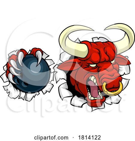 Bull Minotaur Longhorn Cow Bowling Mascot Cartoon by AtStockIllustration