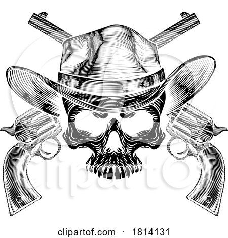 Cowboy Hat Pistols Skull Pirate Cross Bones by AtStockIllustration