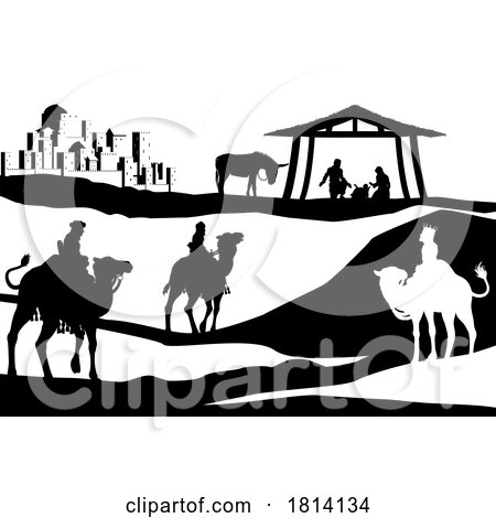 Christmas Nativity Scene Bethlehem Manger Wise Men by AtStockIllustration