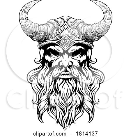 Viking Warrior Man Strong Mascot Face in Helmet by AtStockIllustration