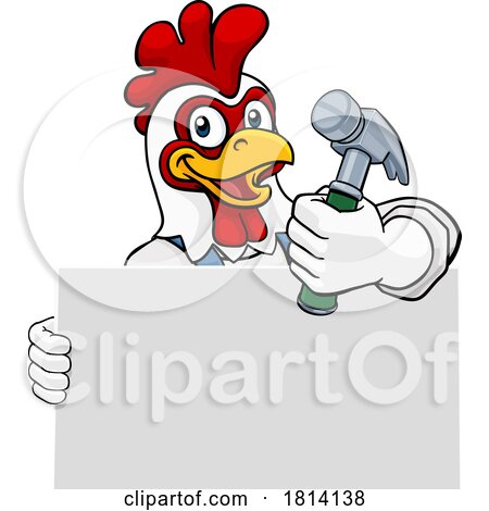 Chicken Rooster Hammer Cartoon Handyman Carpenter by AtStockIllustration