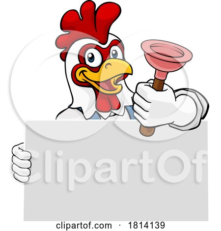 Plumber Chicken Plunger Cartoon Plumbing Mascot by AtStockIllustration