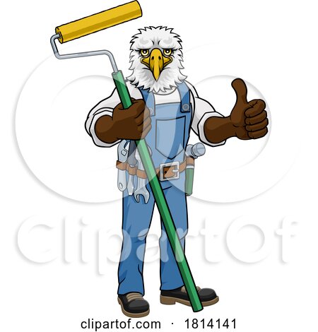 Eagle Painter Decorator Paint Roller Mascot Man by AtStockIllustration