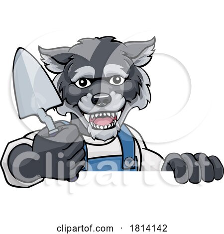 Wolf Bricklayer Builder Holding Trowel Tool by AtStockIllustration