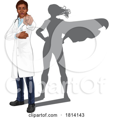 Super Hero Black Woman Doctor Superhero Pointing by AtStockIllustration