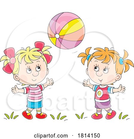 Cartoon Girls Playing with a Ball Outside Licensed Stock Image by Alex Bannykh