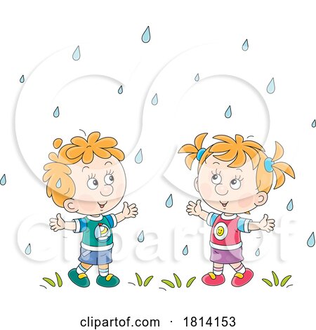 Cartoon Kids Playing in the Rain Licensed Stock Image by Alex Bannykh