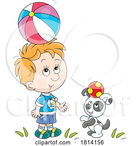 Cartoon Boy and Puppy Balancing Balls on Their Heads Licensed Stock Image by Alex Bannykh