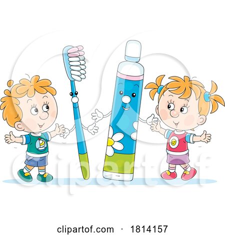 Cartoon Kids with a Toothbrush and Toothpaste Licensed Stock Image by Alex Bannykh