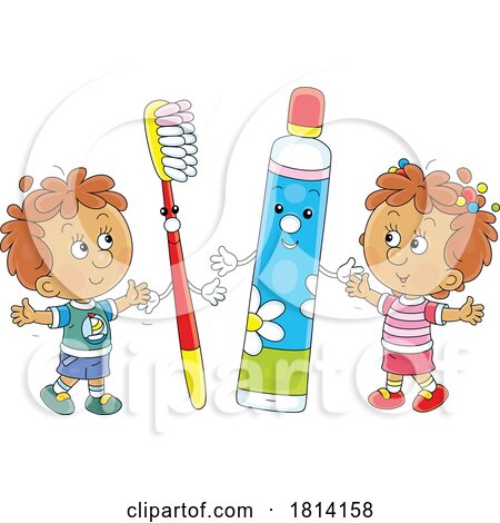 Cartoon Kids with a Toothbrush and Toothpaste Licensed Stock Image by Alex Bannykh