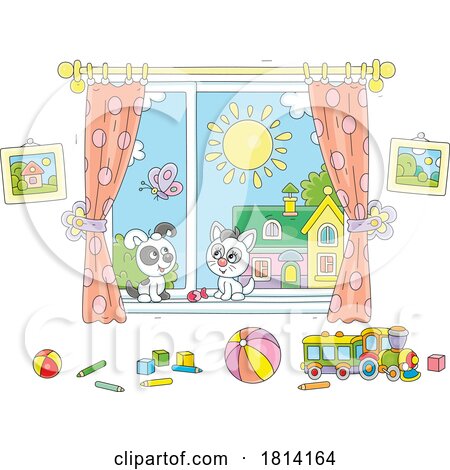 Cartoon Indor Pets in a Window Licensed Stock Image by Alex Bannykh