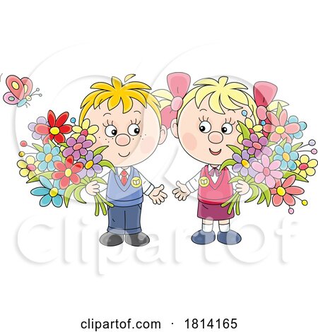 Cartoon Kids with Flowers Licensed Stock Image by Alex Bannykh