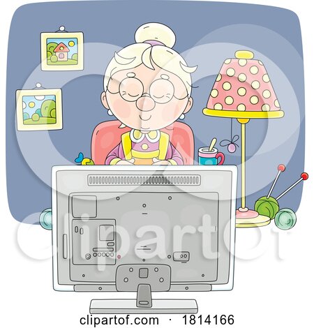 Cartoon Granny Falling Asleep Watching TV Licensed Stock Image by Alex Bannykh