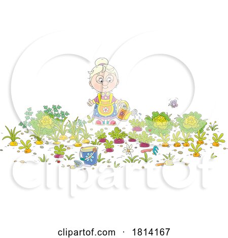 Cartoon Granny in Her Vegetable Garden Licensed Stock Image by Alex Bannykh