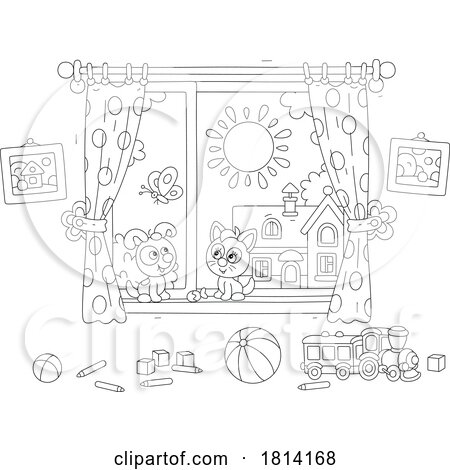 Cartoon Indor Pets in a Window Licensed Stock Image by Alex Bannykh